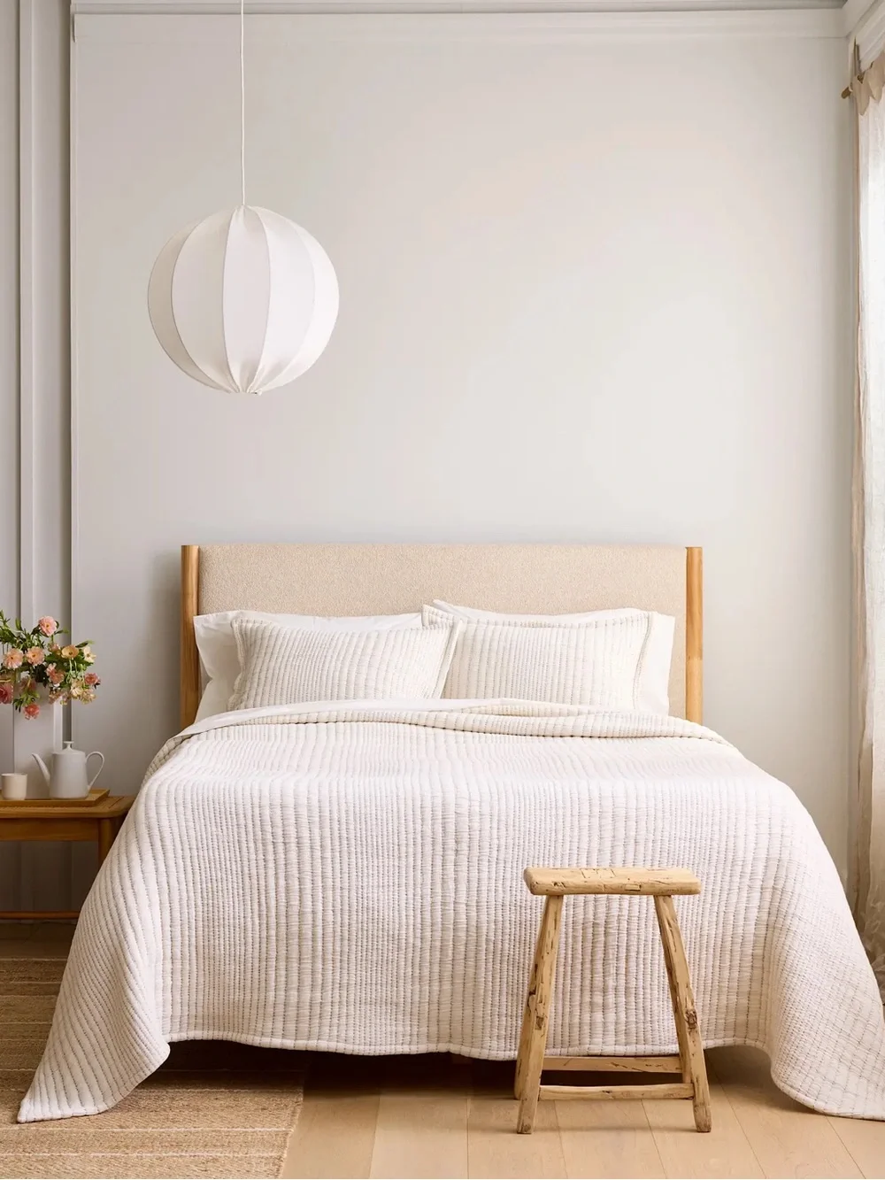 Quince Organic Cotton Channel Stitch Coverlet King Undyed